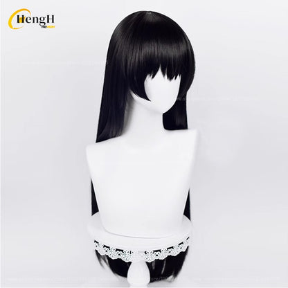 In Stock Synthetic Anime Yor Forger Cosplay Wig Long 80cm Black Straight Hair Yor Briar Heat Resistant Hair Halloween Party Wigs