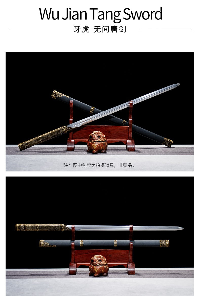 Classic Tang Dynasty Straight Sword Plain Polished Blade Matte Black Scabbard Traditional Tang Dynasty Jian Collectible Sword