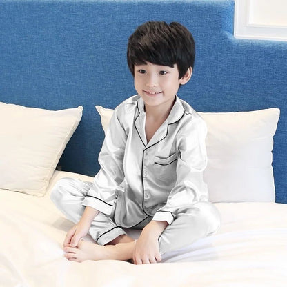 Kids Ice Silk Sleepwear Summer Short Sleeve Homewear Set for Boys Girls Thin Lightweight Baby Air Conditioning Clothing