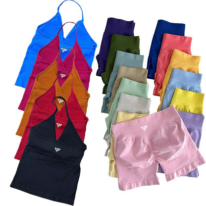 Women's Sports Gym 2-piece Set Vest High Waist Seamless Shorts Gym Wear Sportswear Essential for Workout