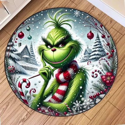 Christmas Creative Circular Carpet Green Frog Printed Carpet Suitable for Living Room Bedroom Coffee Table Carpet Decoration
