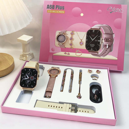 Fashion Smart Watch Gift Box Set + Diamond Quartz Watch + Necklace + Earrings + Ring + Bracelet