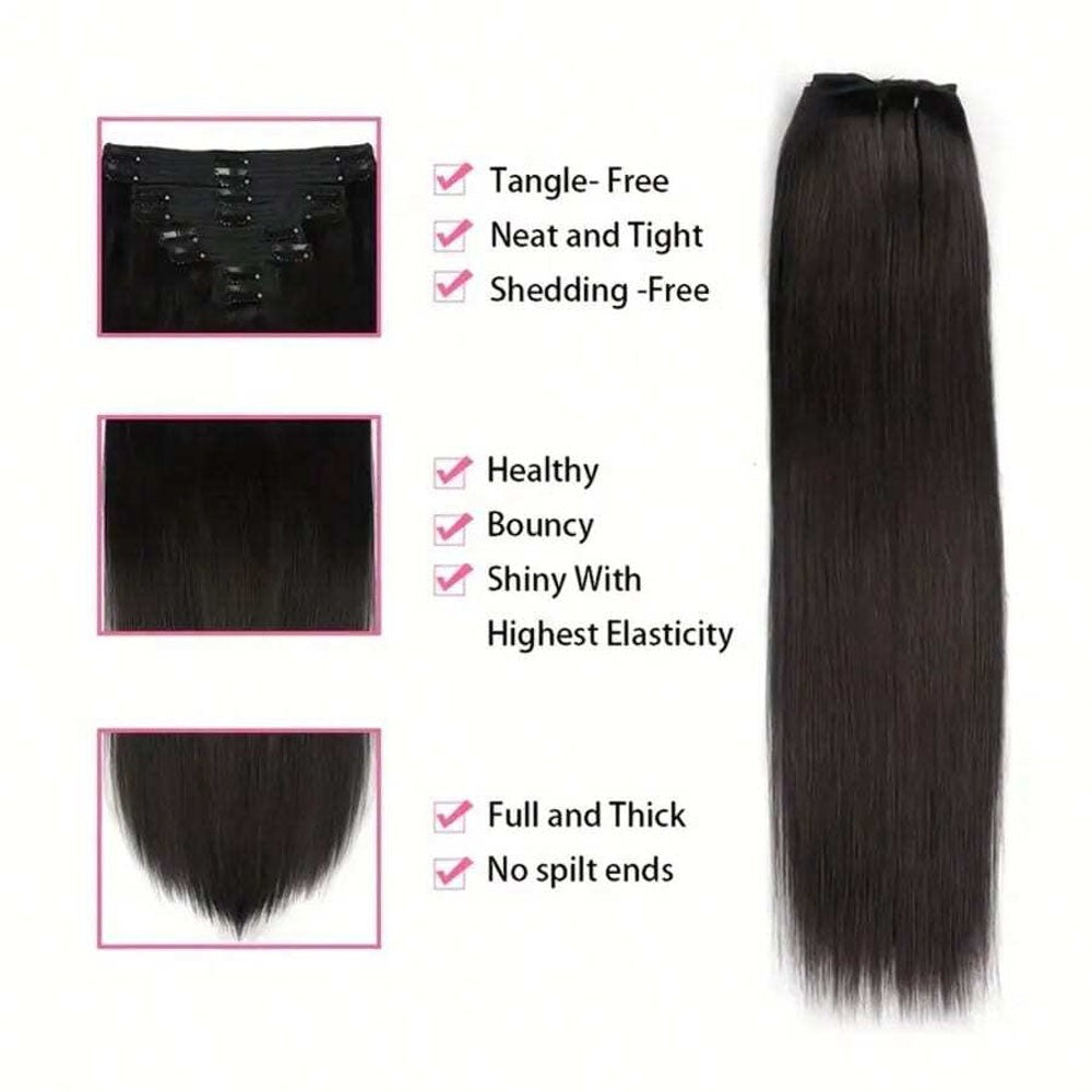 Extensões de Cabelo Clip-in de 24 Polegadas 250% Densidade Cabelo Humano Remy Preto Para Mulheres Invisível Liso Natural Sem Costura 8 Peças 100g