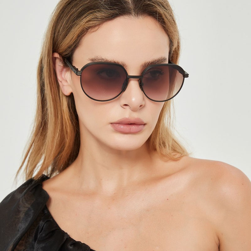 Óculos de Sol INS Gold Green de Luxo Masculino, Design de Marca, Oval, Liga, Alta Qualidade, Feminino, Pernas Duplas Especiais, Lentes Intercambiáveis, Proteção UV400