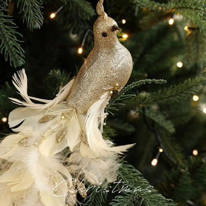 Long Tail Christmas Peacock Ornaments Realistic Glimmering Feather Peacock Bird Figurine Handmade with Clip Christmas Tree Decor