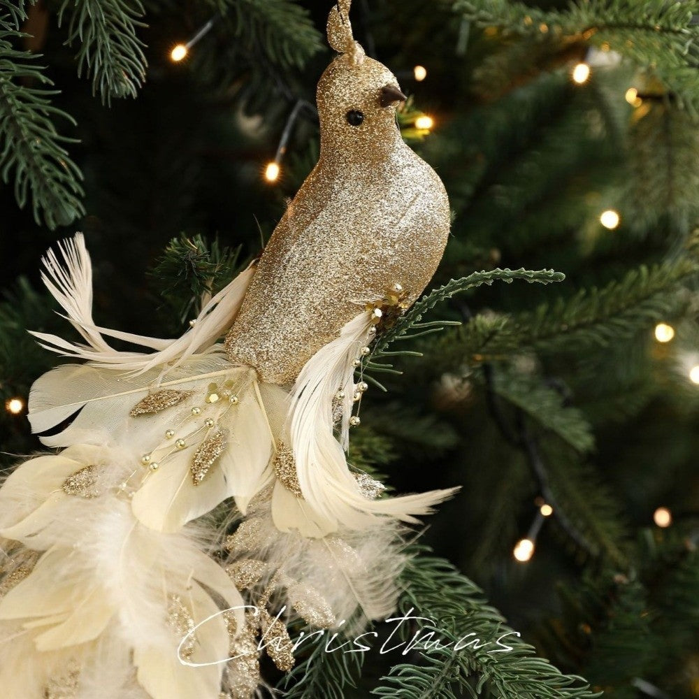 Long Tail Christmas Peacock Ornaments Realistic Glimmering Feather Peacock Bird Figurine Handmade with Clip Christmas Tree Decor