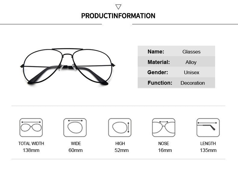 Aviation Gold Frame Sunglasses Male Classic Eyeglasses Transparent Clear Lens Optical Woman Man Glasses Pilot Style