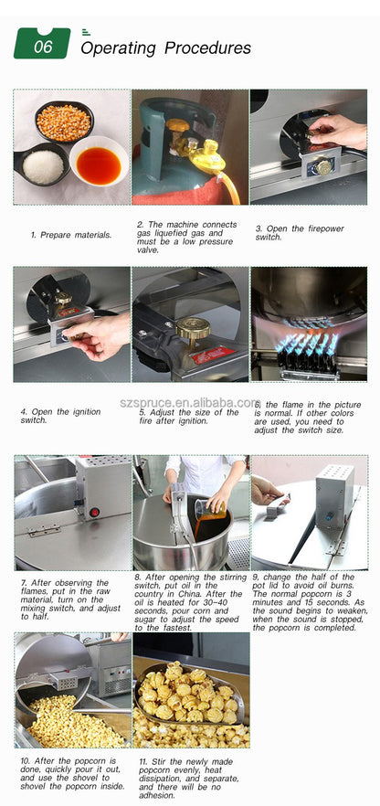 Commercial Fully Automatic Popcorn Maker Popcorn Making Machine Gas Heating Manual Electric Stirring Industrial Pop Corn Machine