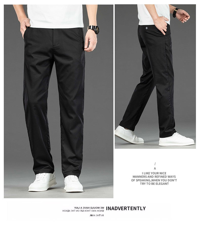 Spring Summer New Men's Casual Pants Thin Mulberry Silk Soft Business Casual Trousers Slim Straight Elastic Suit Pants Male