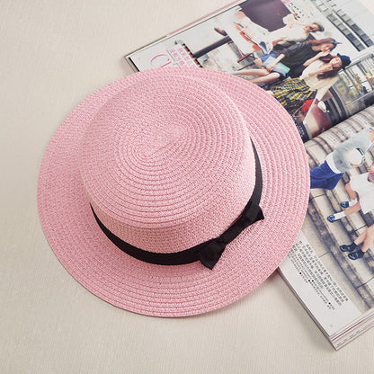 Chapéu Panamá COKK, Simples, de Verão, Praia, Feminino, Casual, Aba Reta, Chapéu de Palha com Laço para Meninas, Chapéu de Sol, Chapéu Feminino