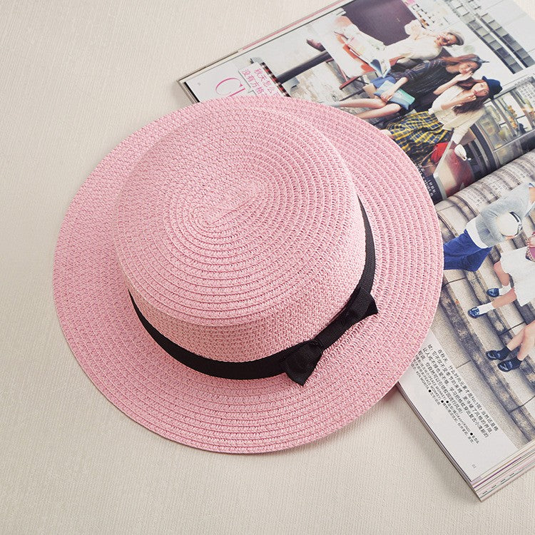 Chapéu Panamá COKK, Simples, de Verão, Praia, Feminino, Casual, Aba Reta, Chapéu de Palha com Laço para Meninas, Chapéu de Sol, Chapéu Feminino