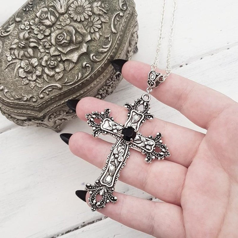 Gothic Big Zircon Cross Necklace Unisex Y2K Irregular Goth Large Cross Pendant Necklaces  for Men Women Couple Necklace Jewelry