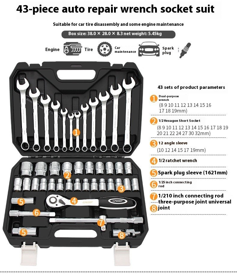 Grande Conjunto de Ferramentas para Reparo Automotivo Chave de Boca de Soquete de Manutenção Automotiva Conjunto de Combinação de Soquetes Multifuncional