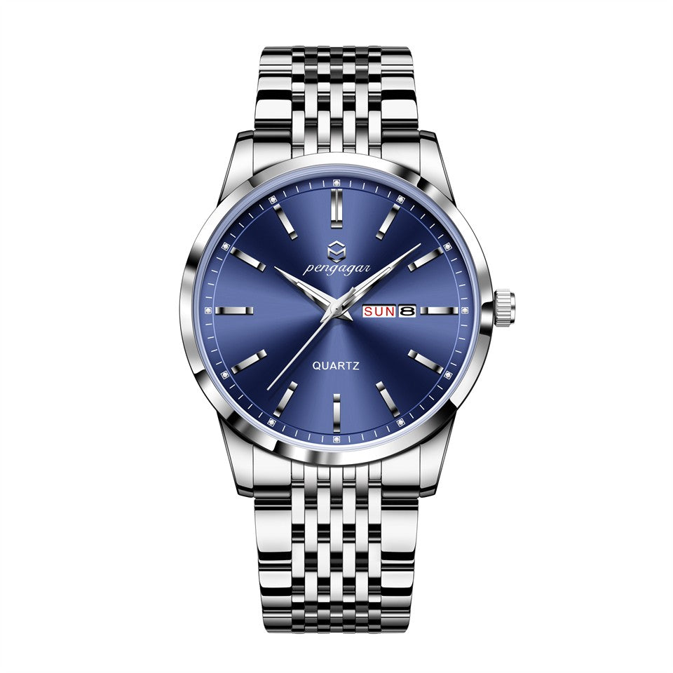 PENGAGAR Luxury Watch For Man Waterproof Luminous Date Week Stainless Steel Men Watch Casual Quartz Men's Watches Male Clock+box