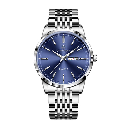 PENGAGAR Luxury Watch For Man Waterproof Luminous Date Week Stainless Steel Men Watch Casual Quartz Men's Watches Male Clock+box