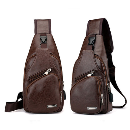 New casual men's shoulder bag, outdoor sports large capacity chest bag, men's multifunctional PU business crossbody bag