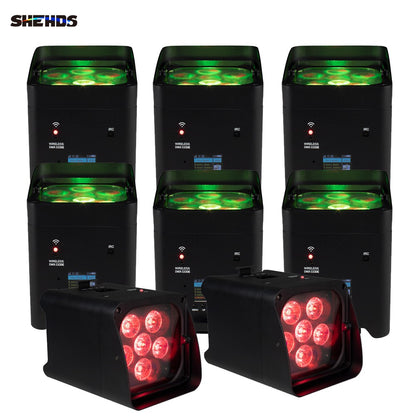 SHEHDS 4Pcs/6pcs/8pcs Wireless Remote Control Wifi APP Smart LED Par 6x18W 6in1 RGBAW+UV Battery lamp For DJ Disco