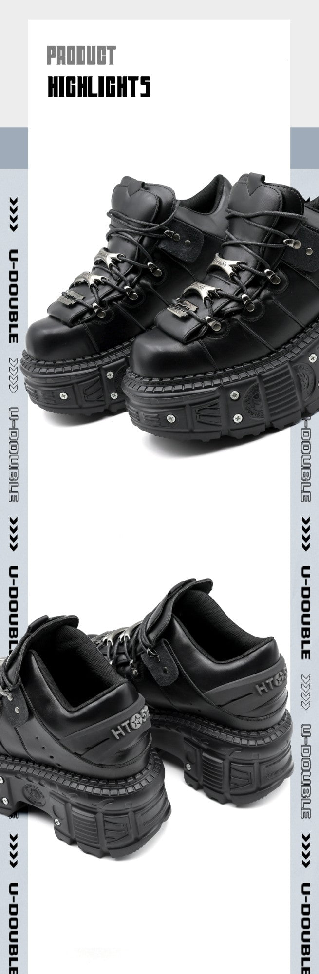 2025 New Punk Style Women Shoes Lace-up Heel Height 6CM Platform Shoes Woman Gothic Ankle Rock Boots Metal Decor Woman Sneakers