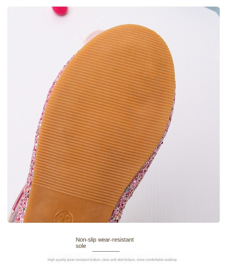 Disney Frozen Princess Elsa Cartoon Soft Sole Sandals Baby Girl Princess Shoes Crystal Shoes Children Flat Girl Leather Shoes