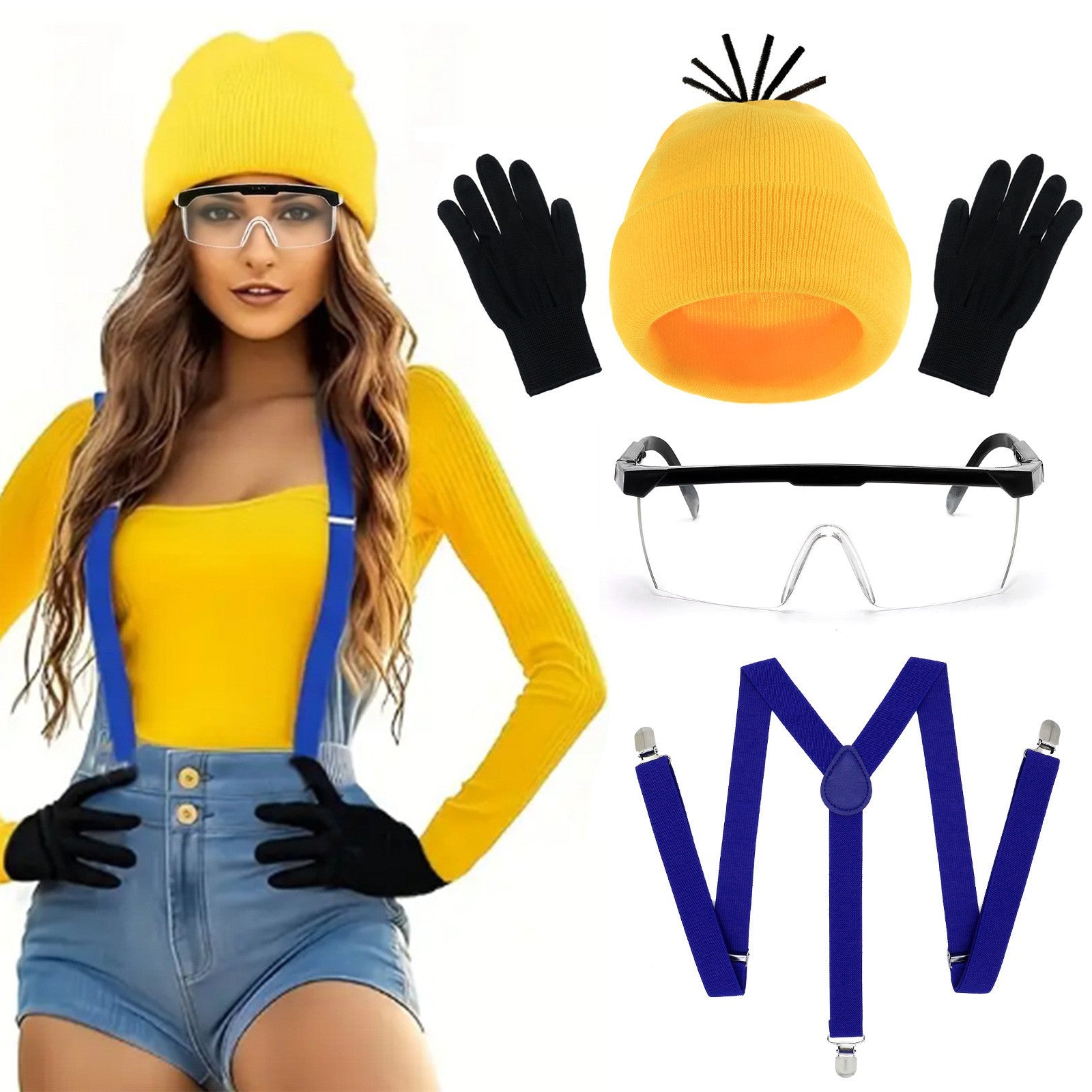 Cartoon Cosplay Fantasy Costume Disguise For Adult Kids Yellow Beanie Stretchy Gloves Steampunk Goggles Halloween Party Costume