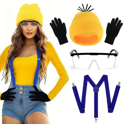 Cartoon Cosplay Fantasy Costume Disguise For Adult Kids Yellow Beanie Stretchy Gloves Steampunk Goggles Halloween Party Costume