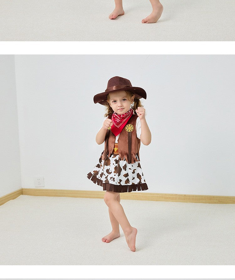 Cowboy Costume for Girls Purim Halloween Toddler Child Cowgirl Cosplay Vest Skirt Party Fancy Dress Carnival Birthday Clothes