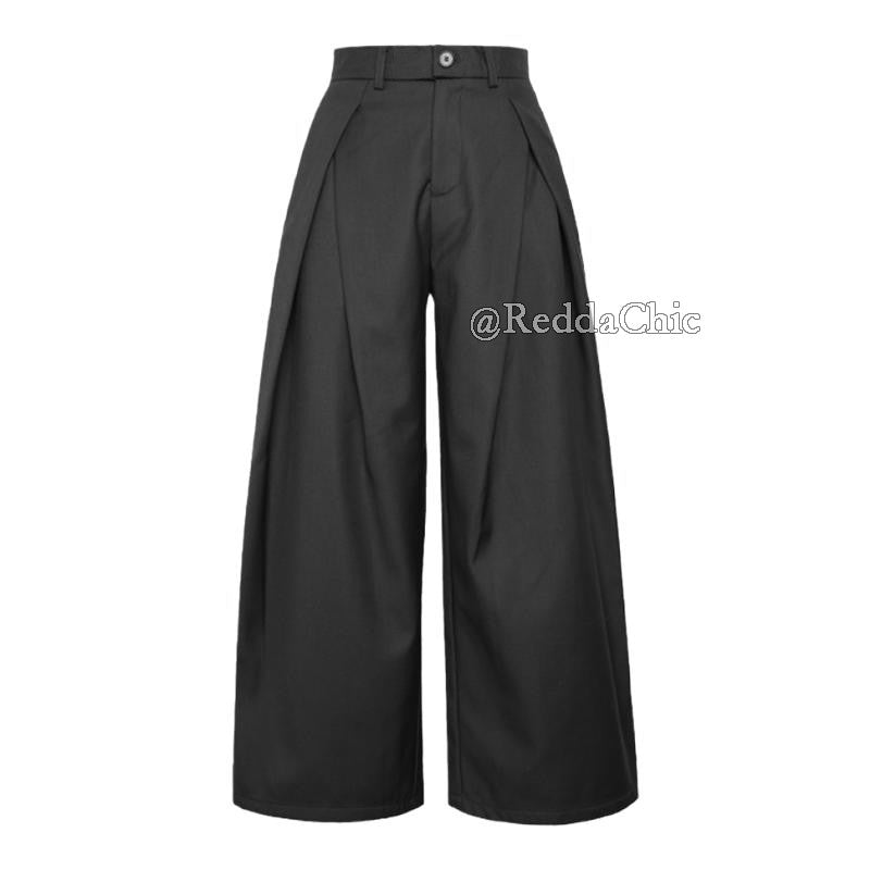 REDDACHiC Men's Pleated Front Wide Leg Pants Cleanfit Black Solid Low Waist Dressy Trousers Unisex Office Work Casual Clothes
