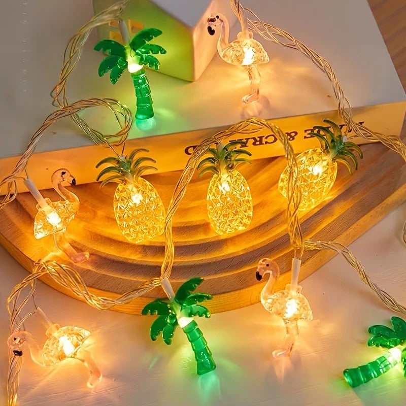 1pc LED Flamingo Pineapple Palm Tree String Lights Battery Operated For Home Garden Tropical Beach Hawaiian Holiday Party Decor