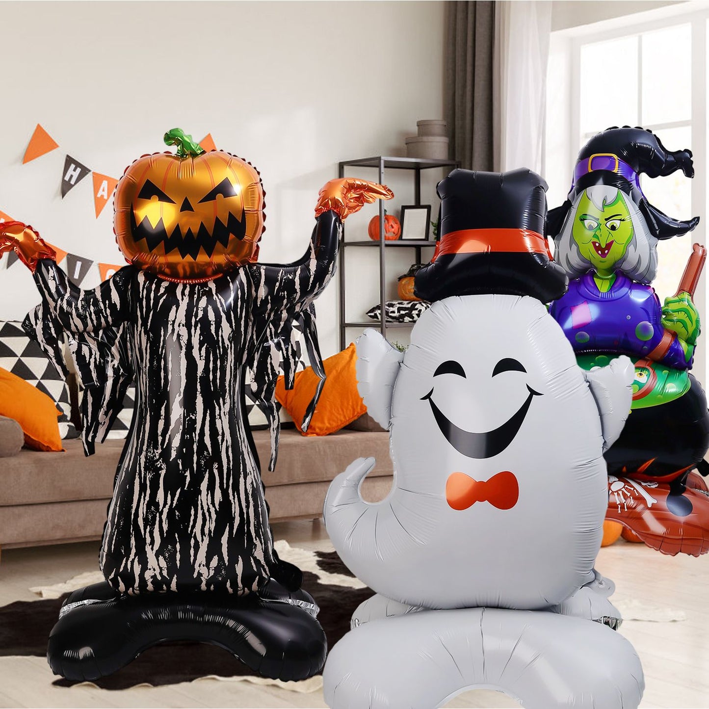 Halloween Party Giant Foil Balloons Inflatable Toys Decor Pumpkin Soldier Witch Ghost Skeleton Reaper Aluminum Standing Balloon