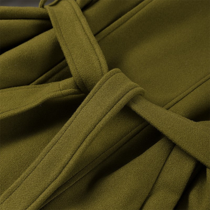 Woolen Solid Women Coat Fashion Belt Patchwork Lace Up Full Sleeve Lapel Lady Jacket 2025 Autumn Winter Female Loose Streetwear