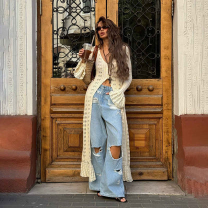 Hollow Breasted Sweater Long Dress Women Summer Party Dresses Cover Up Elegant S