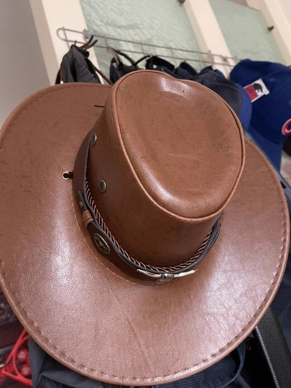 New Faux Leather Western Cowboy Hats For Women Men Vintage Gentleman Dress Hats Panama Cowgirl Jazz Cap Sombrero Hombre