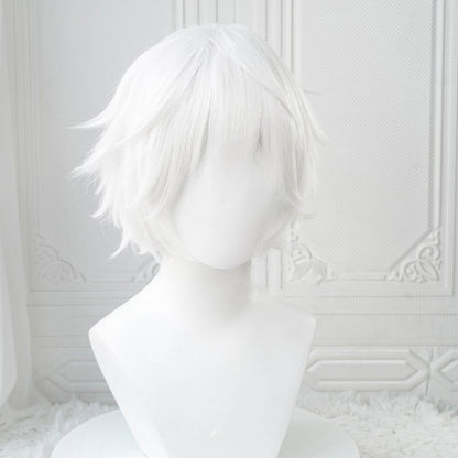 Anime Kaneki Ken Cosplay Wigs Short White Fluffy Wigs Eye Patch Heat Resistant Synthetic Hair Party Role Play