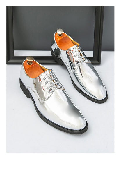 Luxury Silver Man Patent Leather Shoes Large Size 38-50 Party Dress Wedding Shoes Men Pointed toe Leather Shoes Designer Oxford