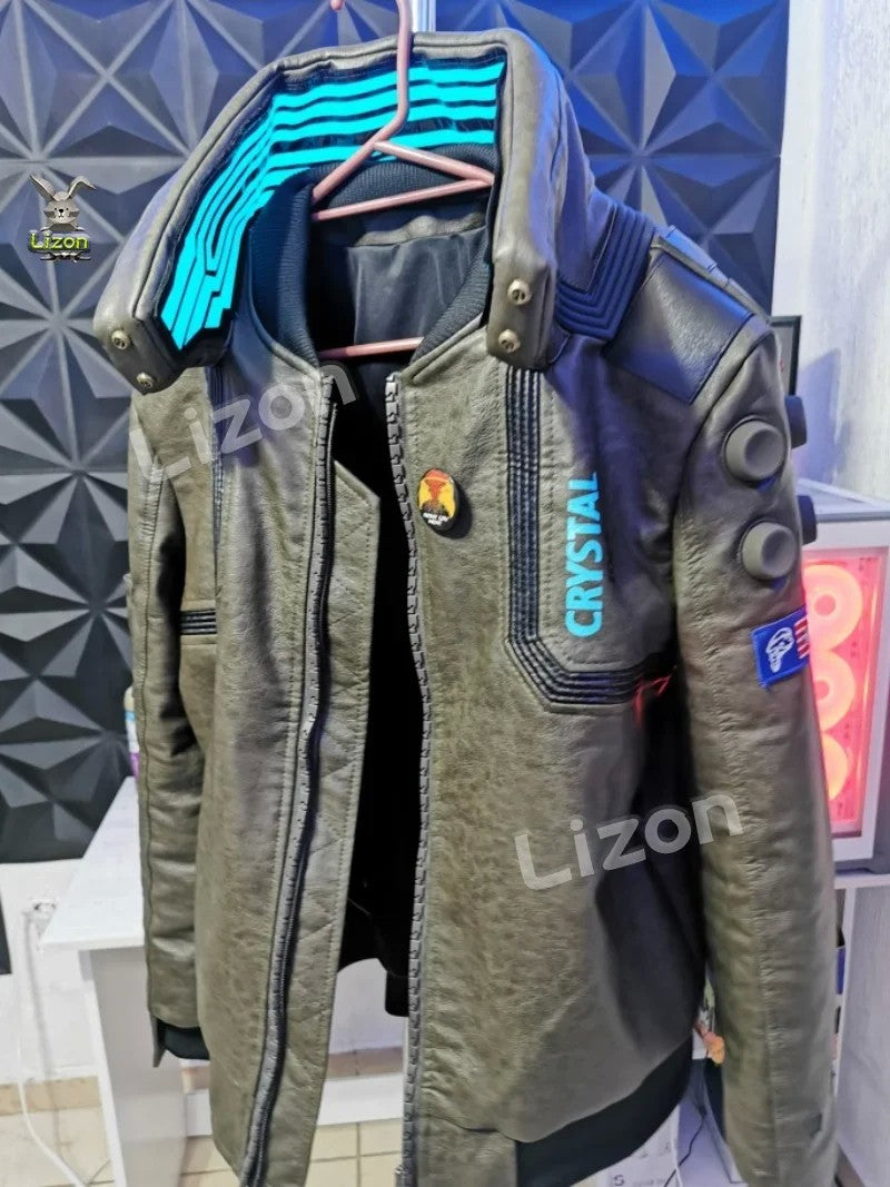 Punk 2077 Leather Jacket LED Collar V Cosplay Costumes for Man Women