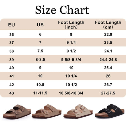 Shevalues Men Classic Leather Sandals Fashion Double Outdoor Beach Shoes Comfort Unisex Cork Footbed Slippers With Arch Support