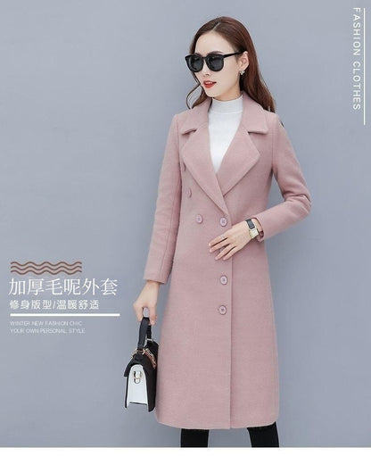Medium-Length Women's Woolen Jacket Spring Autumn Winter Warm Simple Long Sleeve Overcoat Long Style For All Seasons