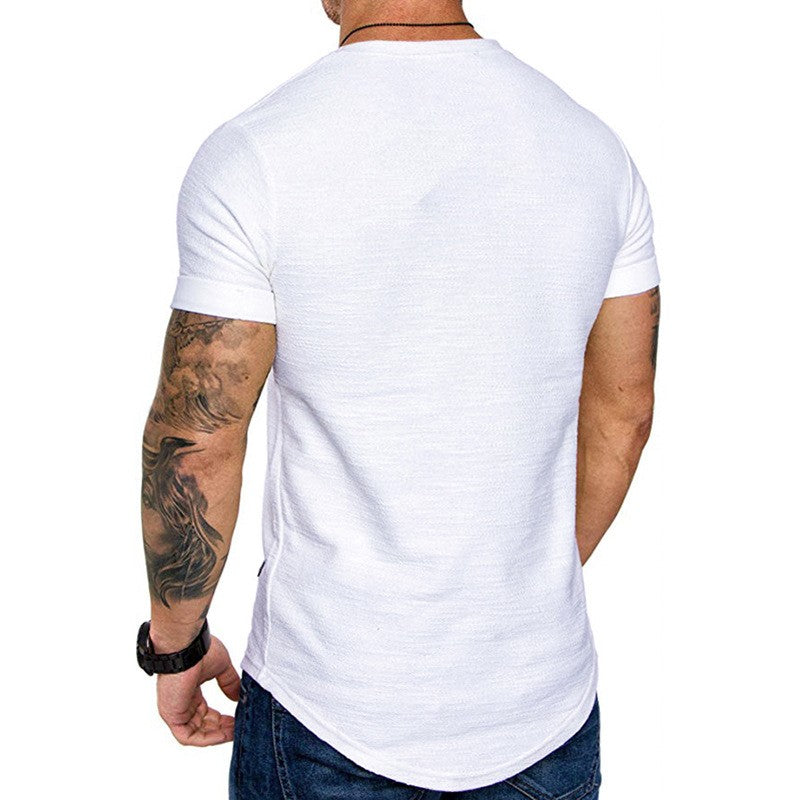 Men's Sports T-shirt Slim Fit O-neck Short Sleeve Muscle Fitness Casual Hip Hop Top Summer Fashion Basic Solid Crew T-shirt
