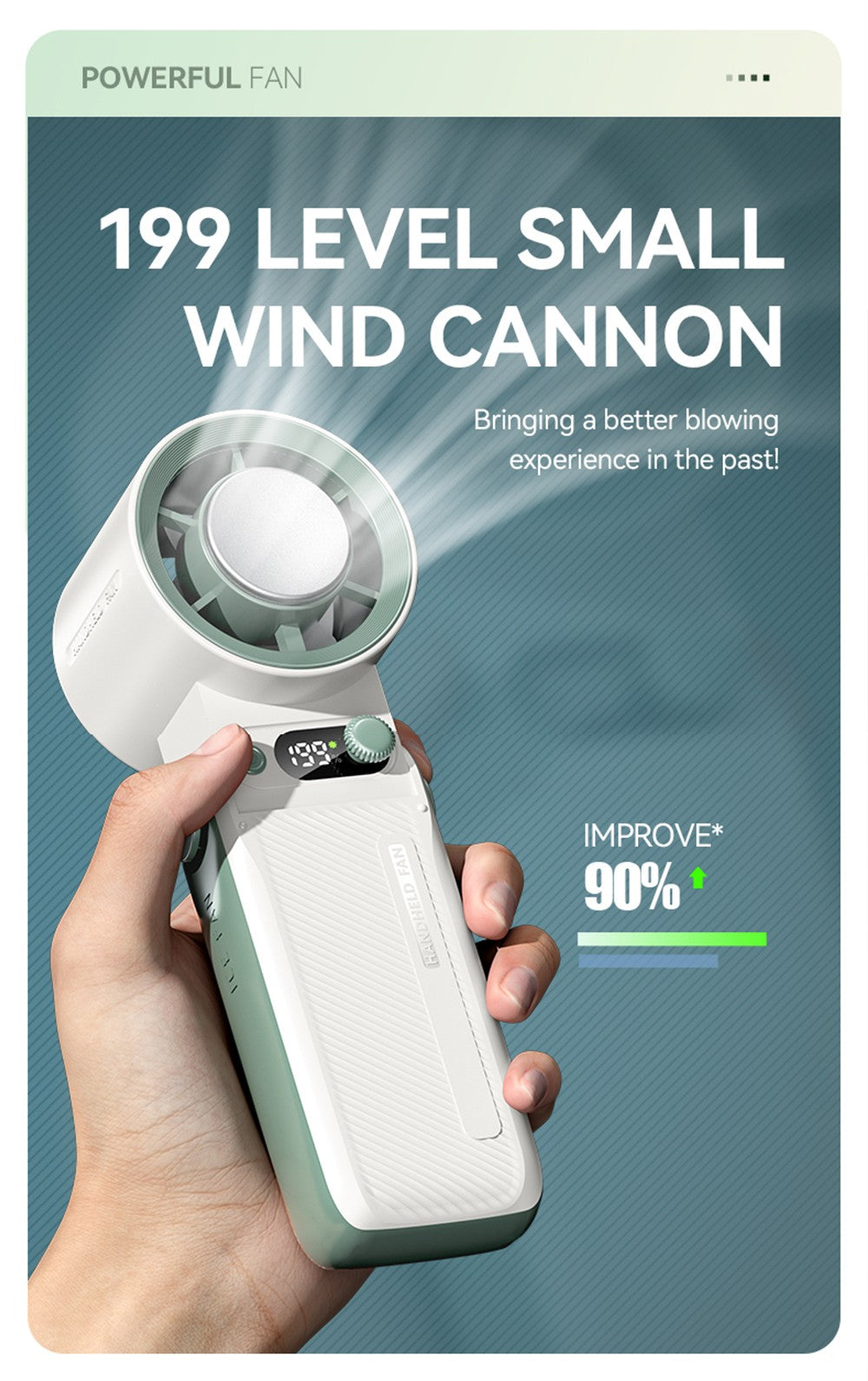 Handheld Turbo Fan, 199 Speed Settings, USB Cooling, Long Battery Life, Quiet And Portable For Outdoor