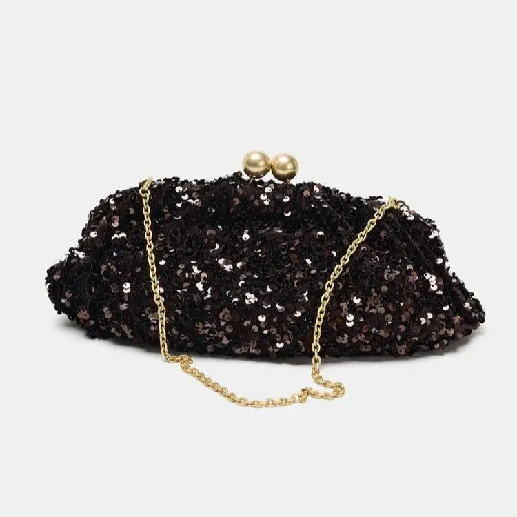 SEQUIN CLUTCH, New Luxury Designer Handbag for Ladies Elegant, Spacious Clip bag with Chains, Women's Fashion Shoulder Bag