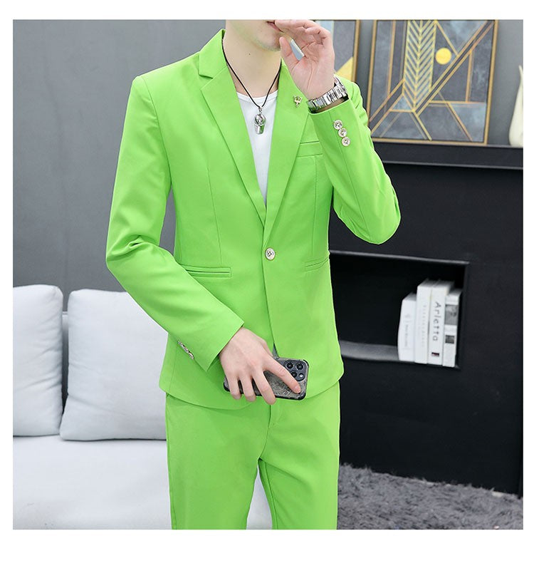 Men's Slim Fit Two-Piece Set Korean Style Spring Autumn Casual Trend British Hair Stylist Fashion Suit plus Trousers