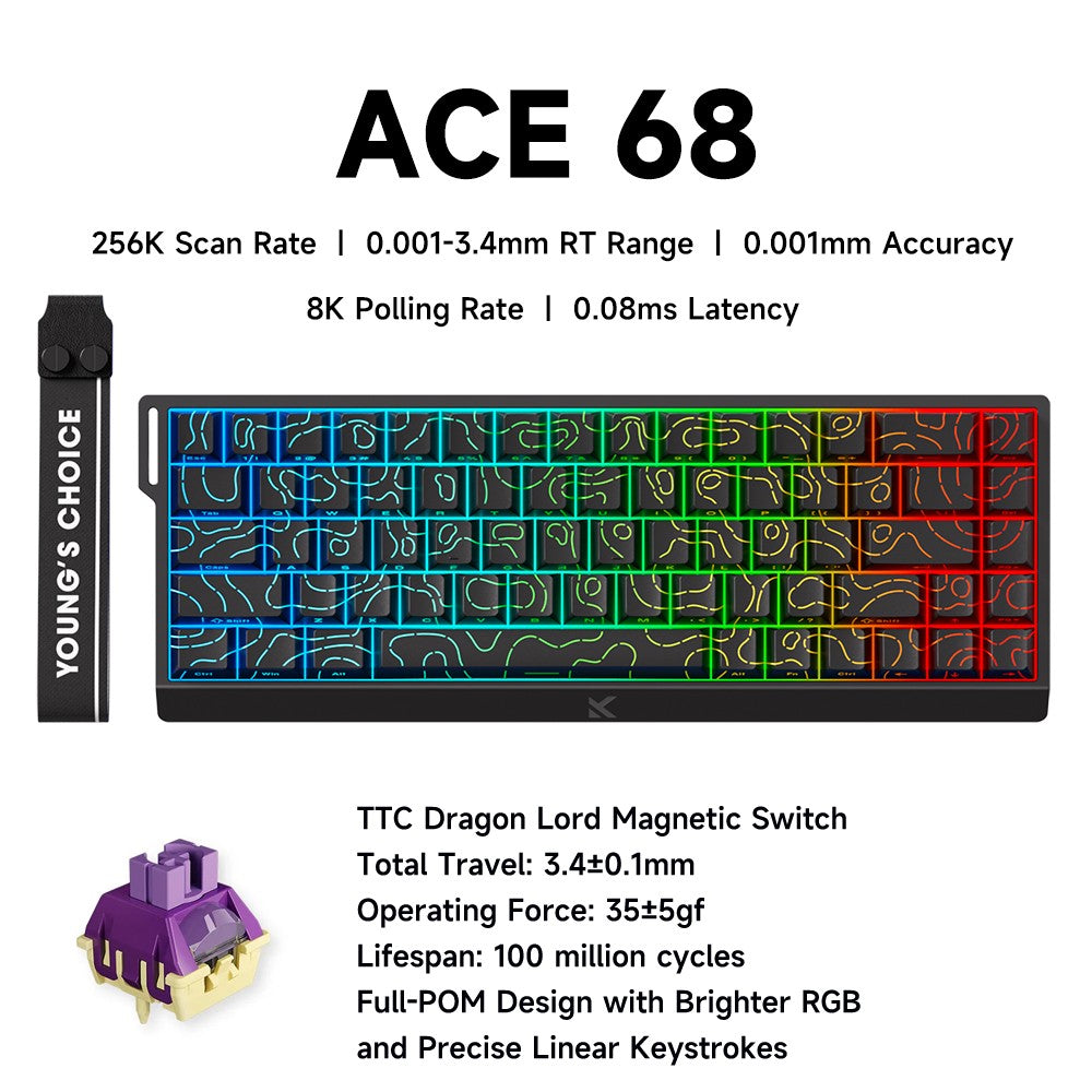 MCHOSE ACE 68 Magnetic Switch Gaming Keyboard Hall Effect Rapid Trigger Programmable RGB 8K Hz DKS/MT/TGL/RS/SOCD Keyboard