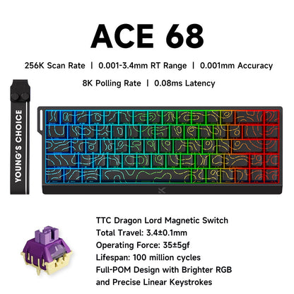 MCHOSE ACE 68 Magnetic Switch Gaming Keyboard Hall Effect Rapid Trigger Programmable RGB 8K Hz DKS/MT/TGL/RS/SOCD Keyboard