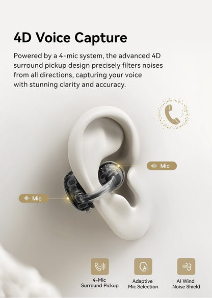Fones de ouvido sem fio Baseus MC1 Pro Ear Clip Bluetooth 6.0 Hi-Res Ultra Open Earbuds Tipo brinco 4 microfones ENC fones de ouvido com clipe