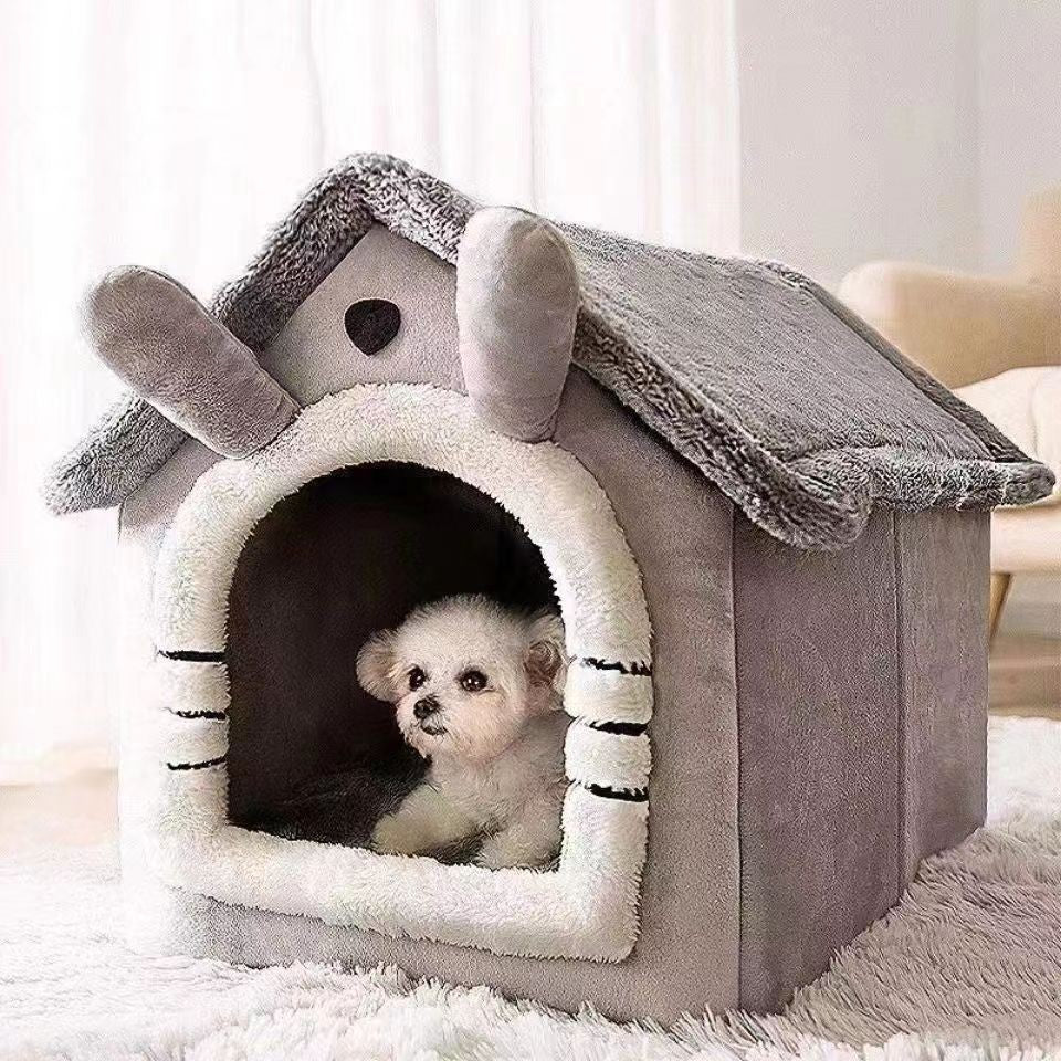 Cama Estilo Casa de Cachorro para Todas as Estações - Cama Removível Lavável para Cães Pequenos, Teddy, Gatos, Casa Quente de Inverno