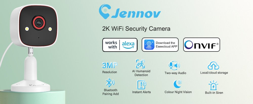 Jennov Outdoor/Indoor Security Cameras 2K HD Wireless WiFi Color Night Vision IP66 Waterproof Pet Dog Cat Baby Monitor Camera