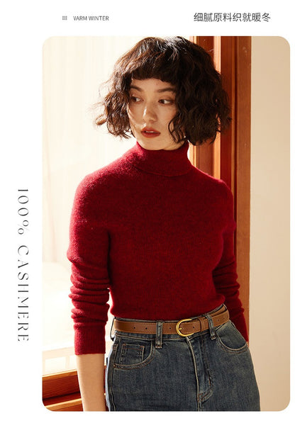 Autumn and Winter New Women's Sweater 100% Pure Cashmere High Collar Hoodie Knitted Basic Style Hot Selling Women's Top