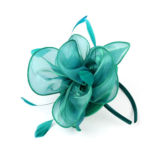 Novo Chapéu Fascinator de Organza Feminino com Flor de Pena Kentucky Derby Cocar Chapéu Pillbox para Casamento Chá da Tarde Acessórios de Cabelo com Clipe