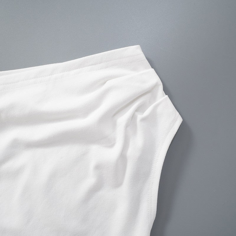 CUTENOVA 2024 Women'S Summer Ins Style New Shrink Pleated One-Shoulder Crop Top Backless Twist Tie Asymmetric T-Shirt Casual Top