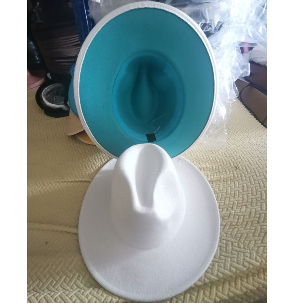 QBHAT Two-color Fedora Hat Women Men Wide Brim Felt Jazz Hat Ladies Party Top Cap Patchwork Chapeau Sombreros De Mujer 50 Colors